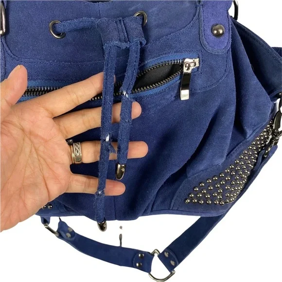 Tarah Smith Handbag Purse Tote Suede Studded Detail  Blue - Picture 11 of 11